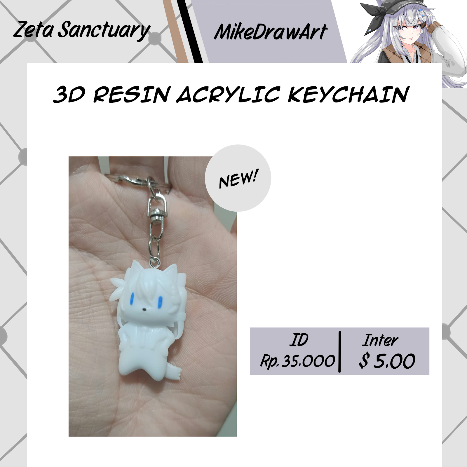 Vestia Zeta keychain by MikeDrawArt 3d resin zeta cat sculpt