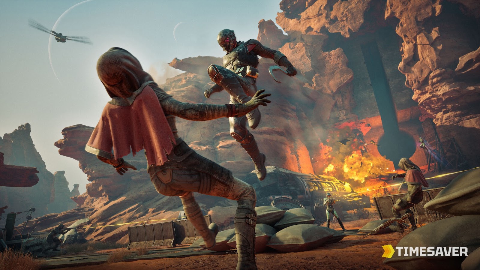 A Dune Awakening Deep Desert scene blending open-world survival PvE with high-stakes PvP zones