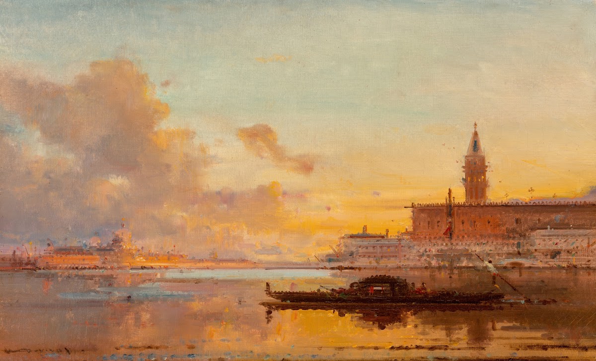 A view of the Doges Palace at sunset