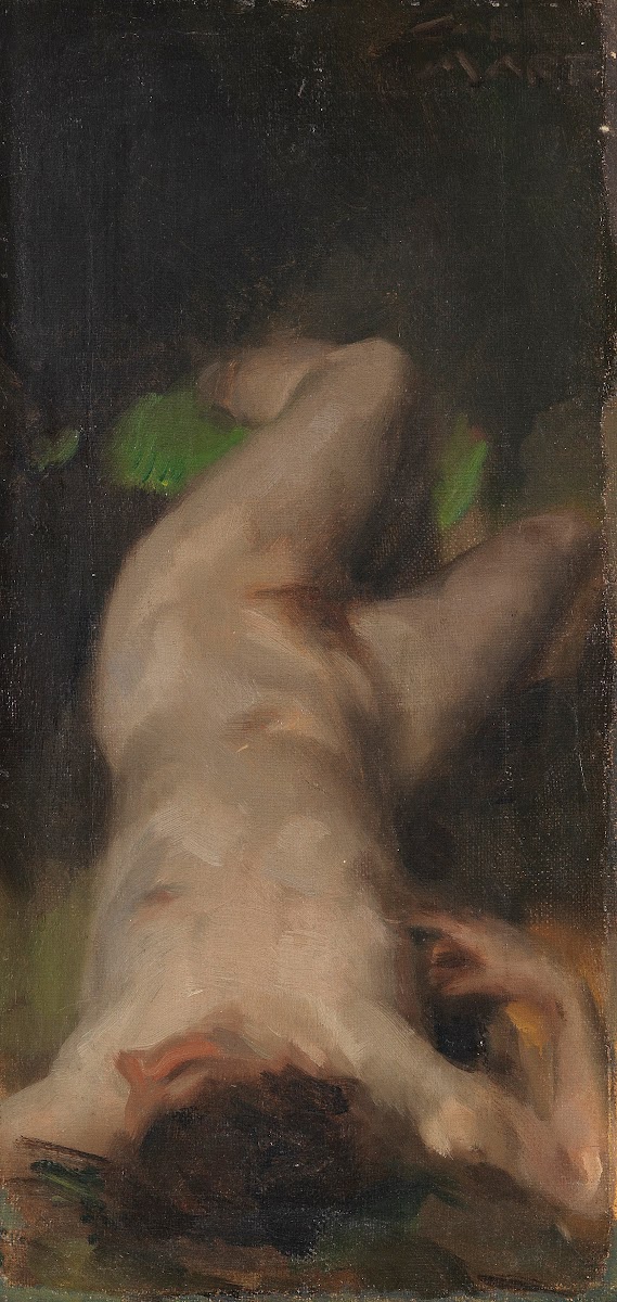 Liegender weiblicher Akt mit grünem Tuch Ca 1880 1920