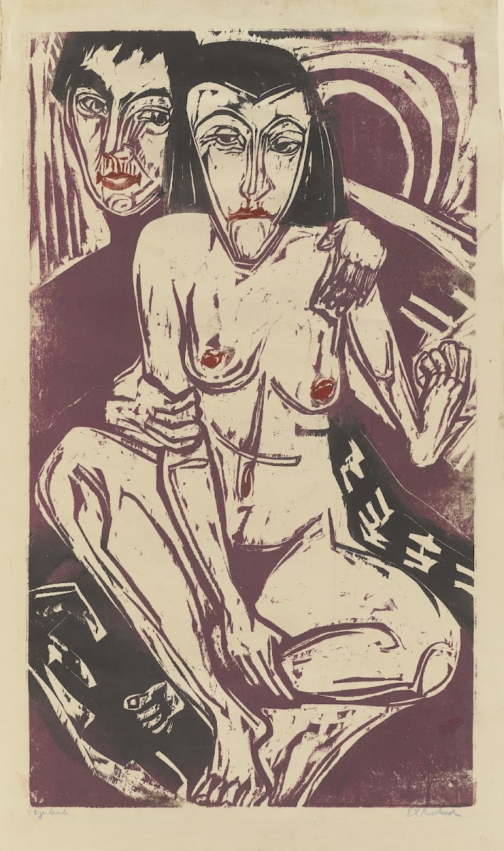Melancholie Selbstbildnis mit Erna 1922