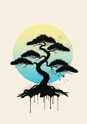 Sumi-e Pine Tree Sunset