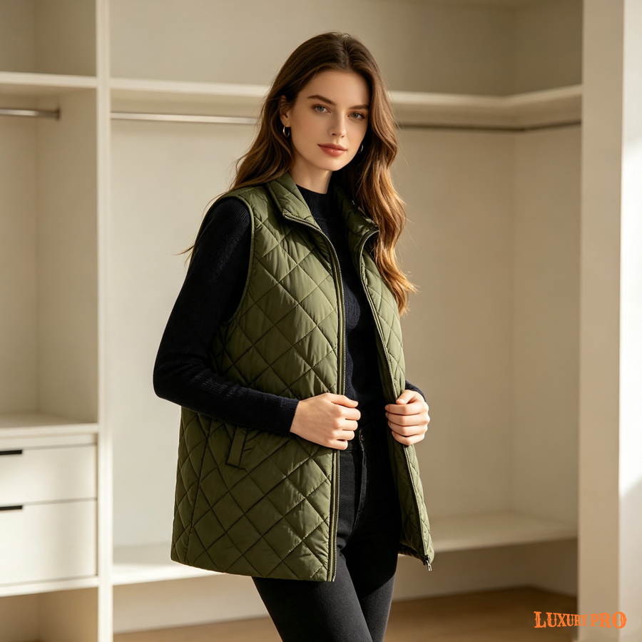 2D Women's Long Rhombus Quilted Down Vest