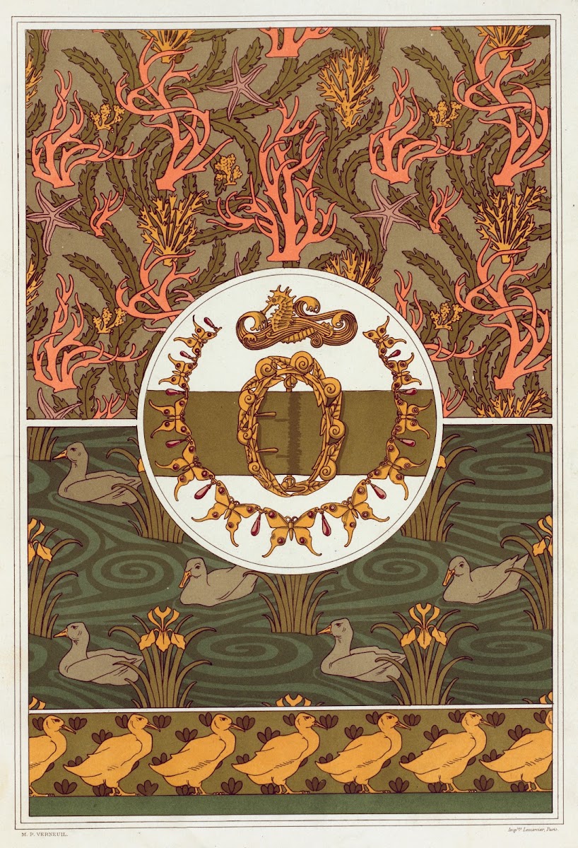 Coraux madrepores étoiles de mer et algues cretonne imprimée 1897