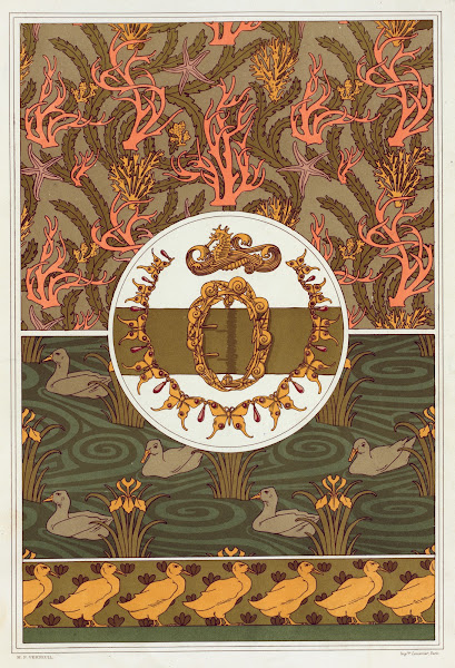 Coraux madrepores étoiles de mer et algues cretonne imprimée 1897