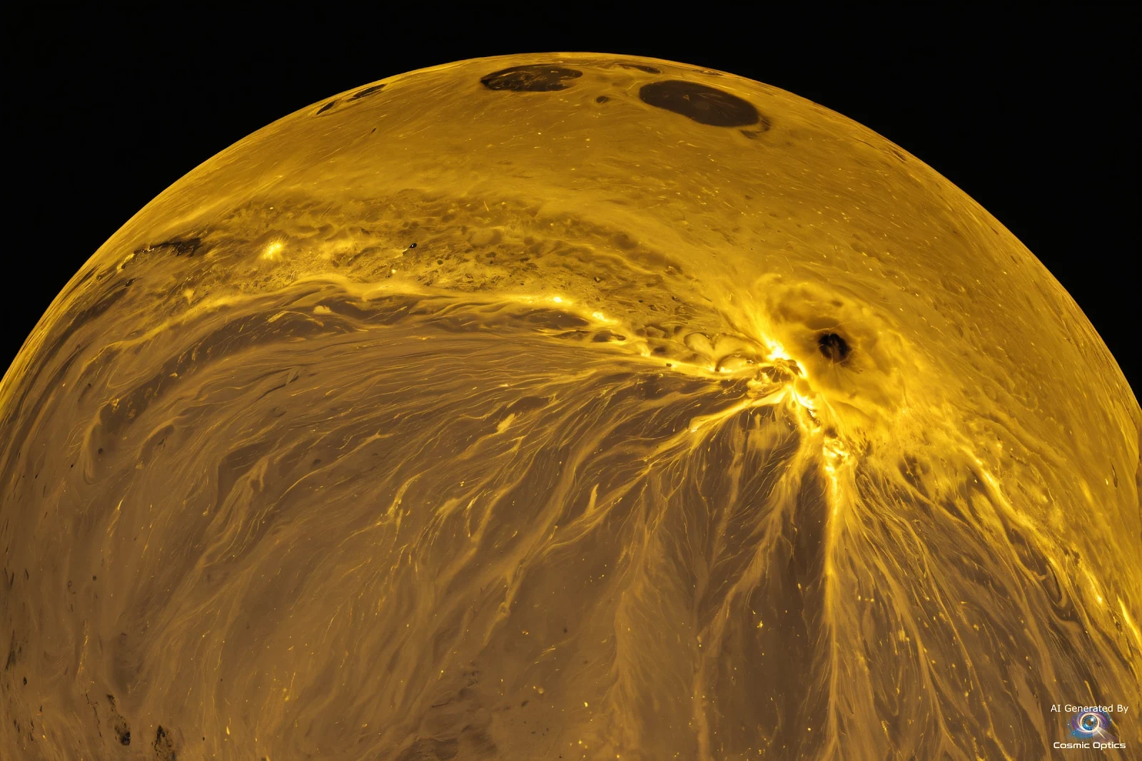 An authentic, photorealistic astronomical photograph of Jupiter's volcanic moon Io in deep space. A _00030