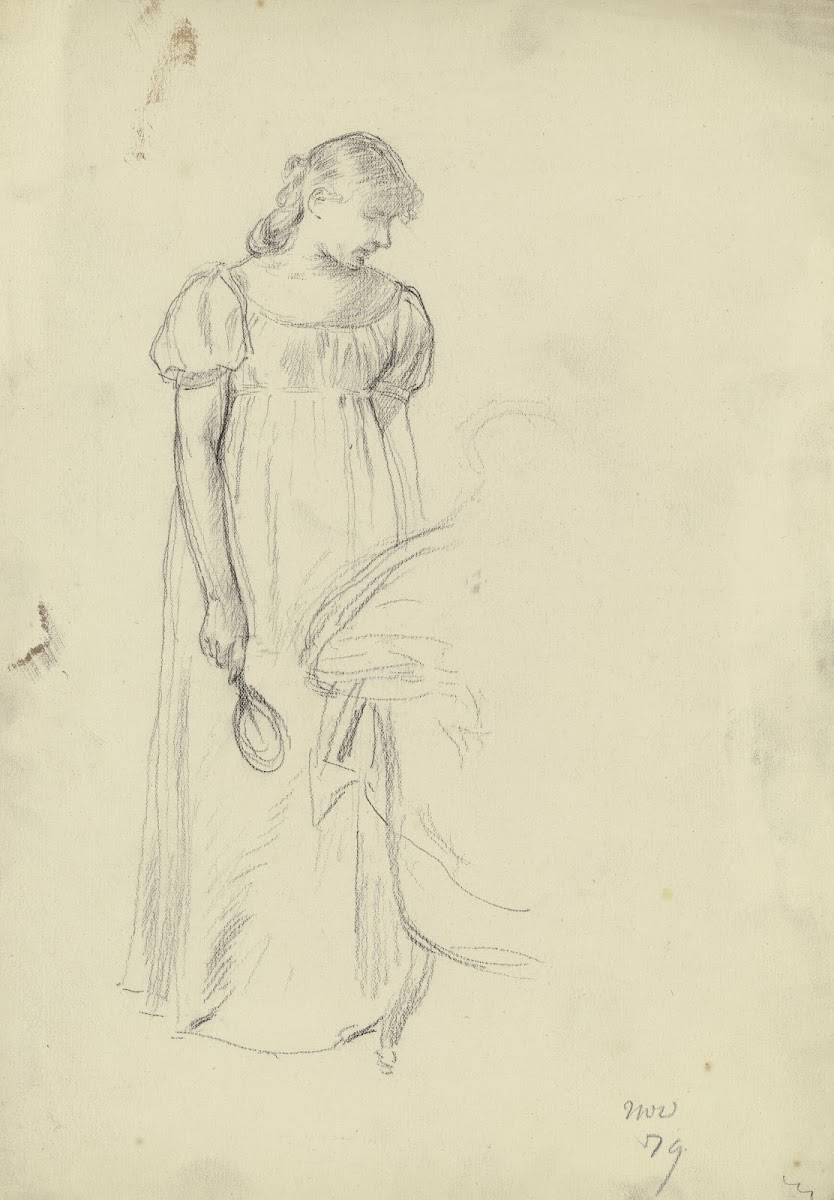 Stehende am Stuhl aus der Vorbereitung zum Kostümball 1879
