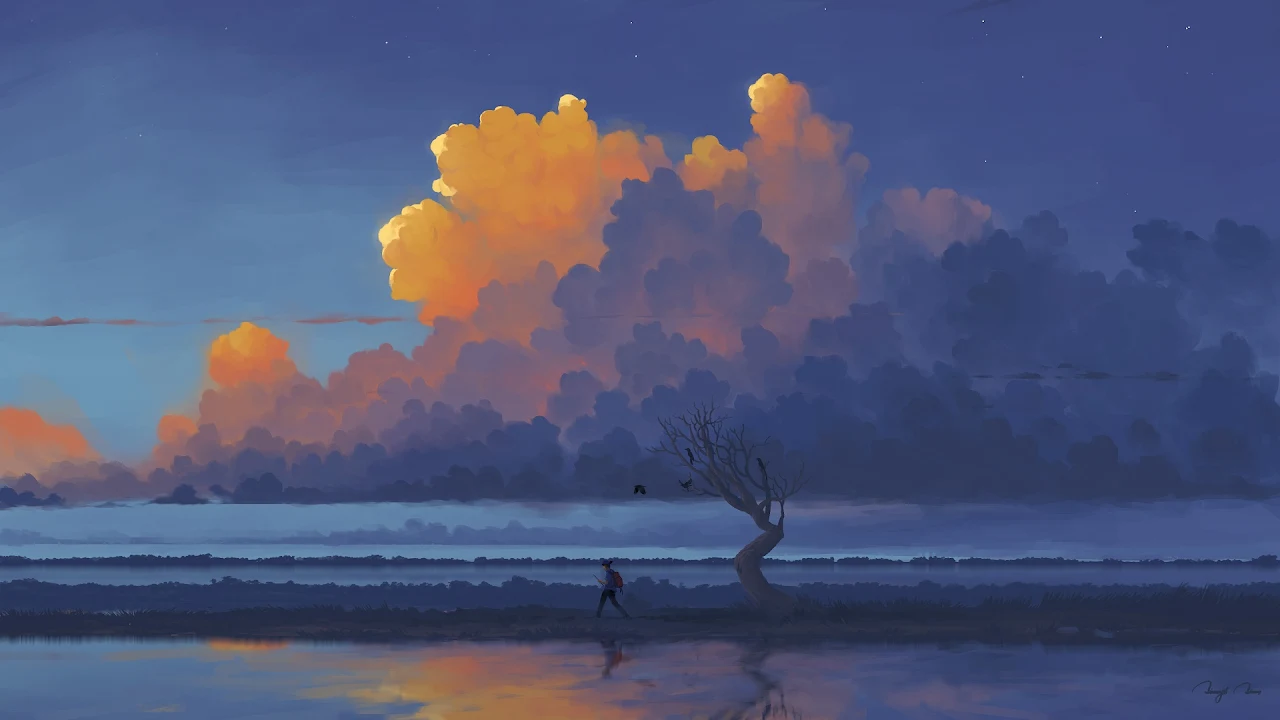 Digital Painting, Landscape, Afternoon, Clouds, Bisbiswas Full HD Desktop Wallpaper