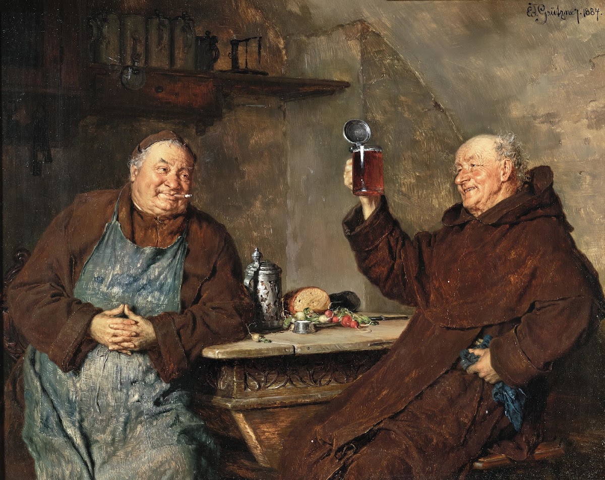 Two Monks Having A Meal In The Monastery Cellar 1884