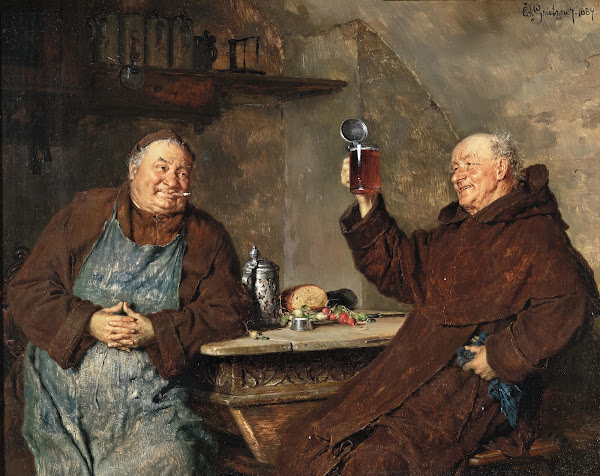 Two Monks Having A Meal In The Monastery Cellar 1884