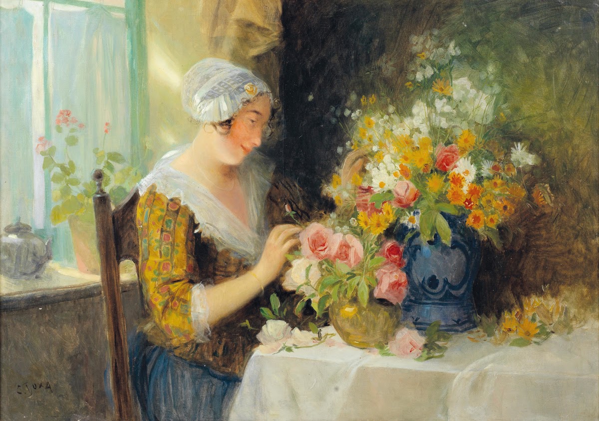 Beim Blumen arrangieren