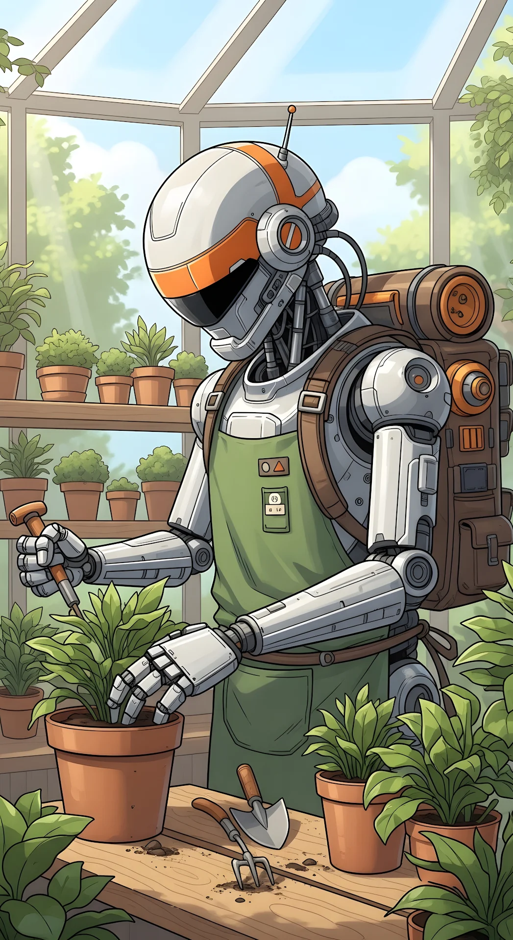 Gardening Robot Greenhouse Futurism Illustration - Free 4K mobile Wallpaper