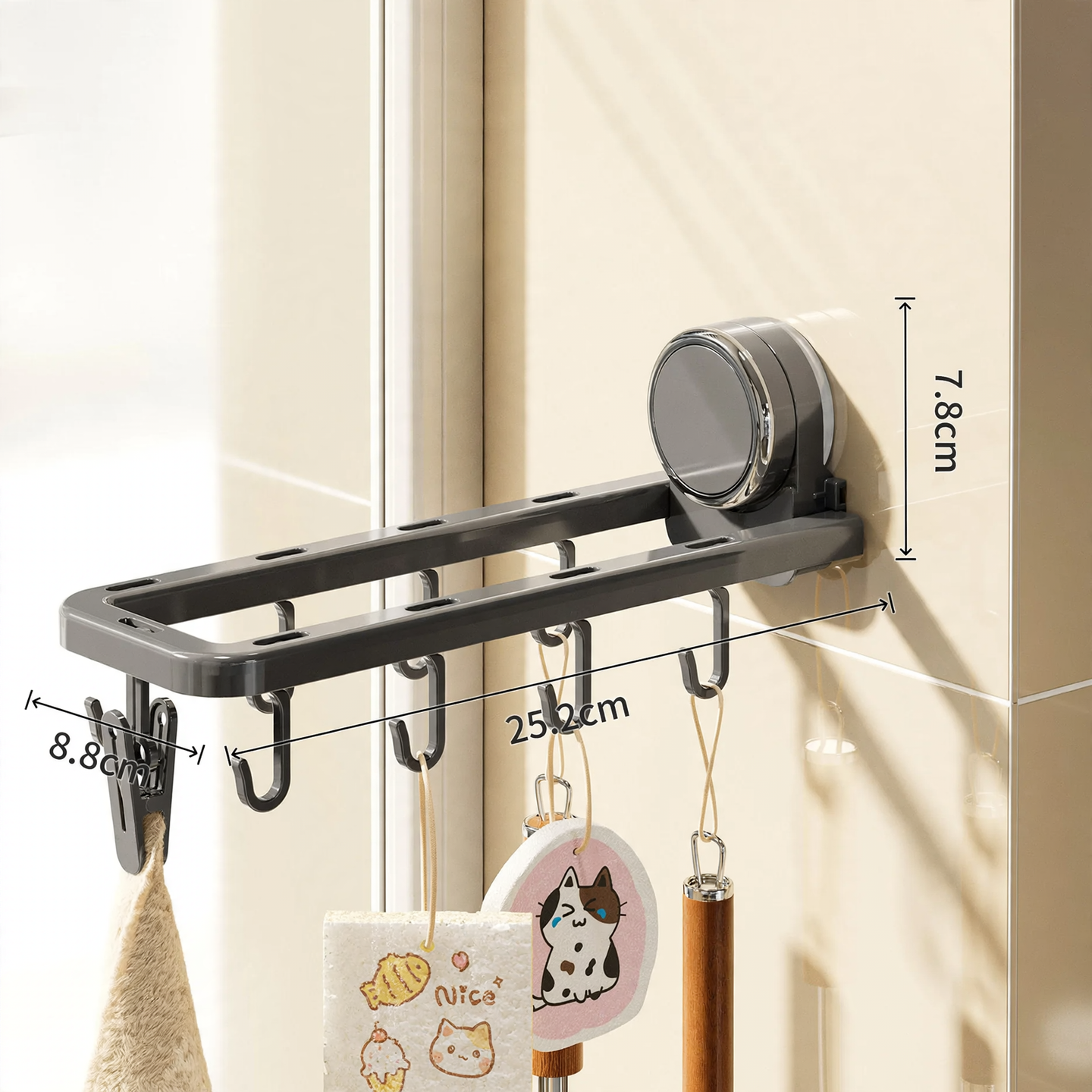 Cloth holder, plastic, suction cup, foldable, kitchen