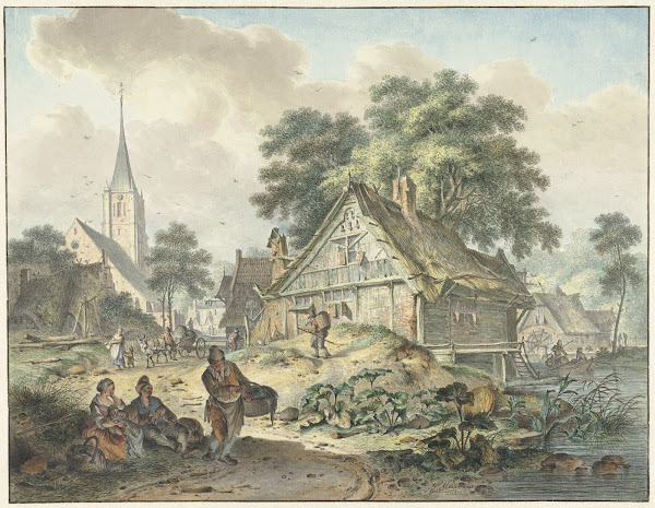 Vervallen woning en dorpskerk 1777