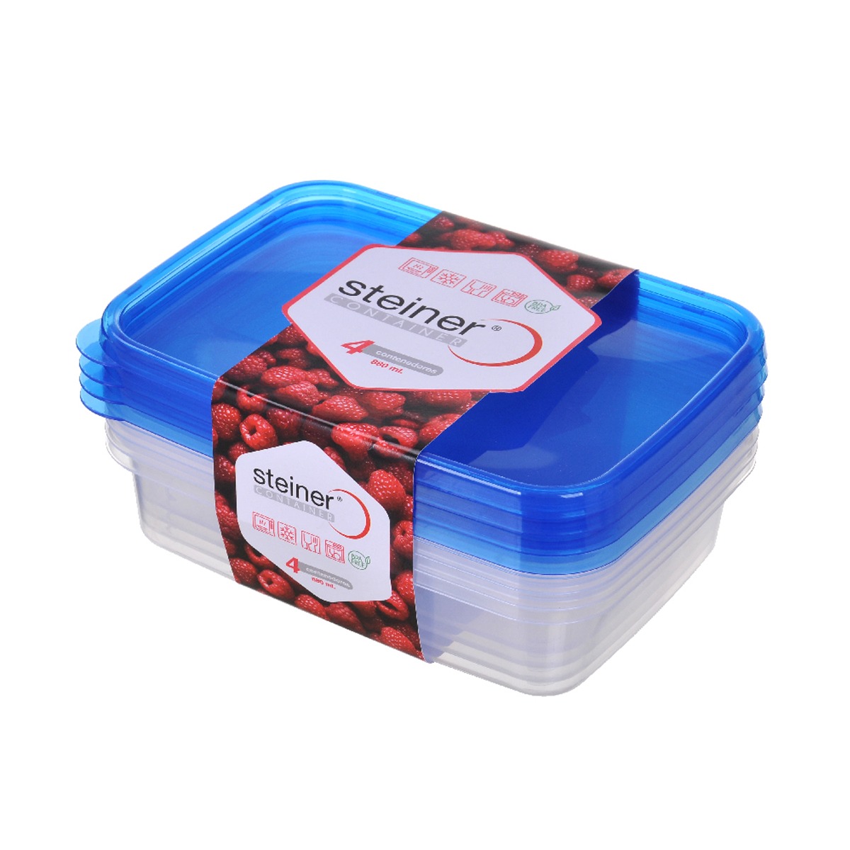 Contenedores de alimentos de plástico Steiner™ con división de 880 mL, 4 piezas