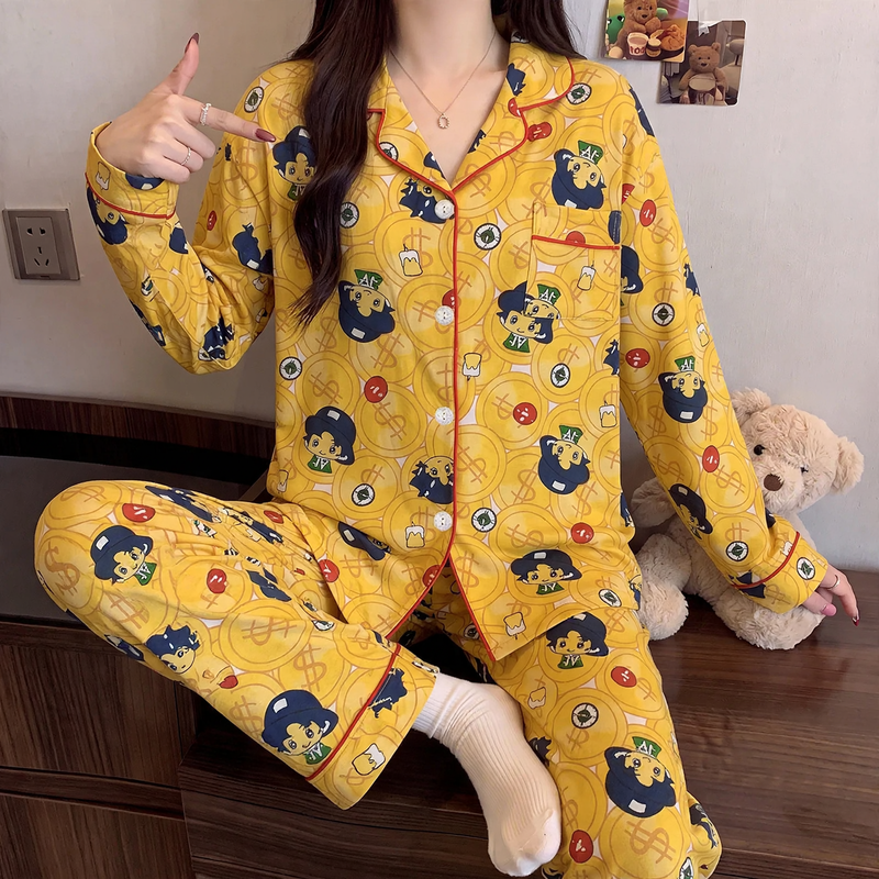 Ladies' loungewear, long-sleeved, with Christmas cartoon print