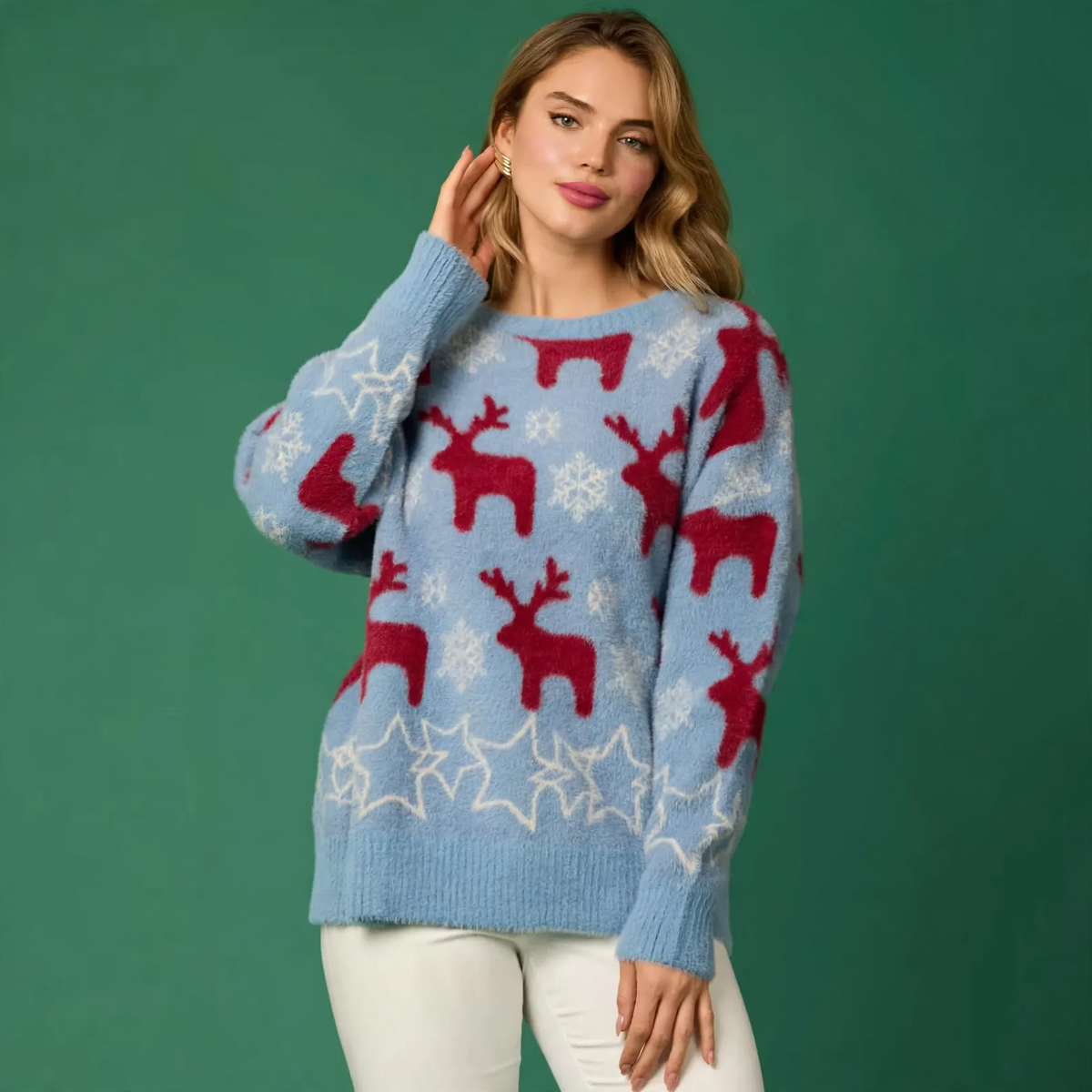 Women’s Christmas sweater with reindeer and tree motif