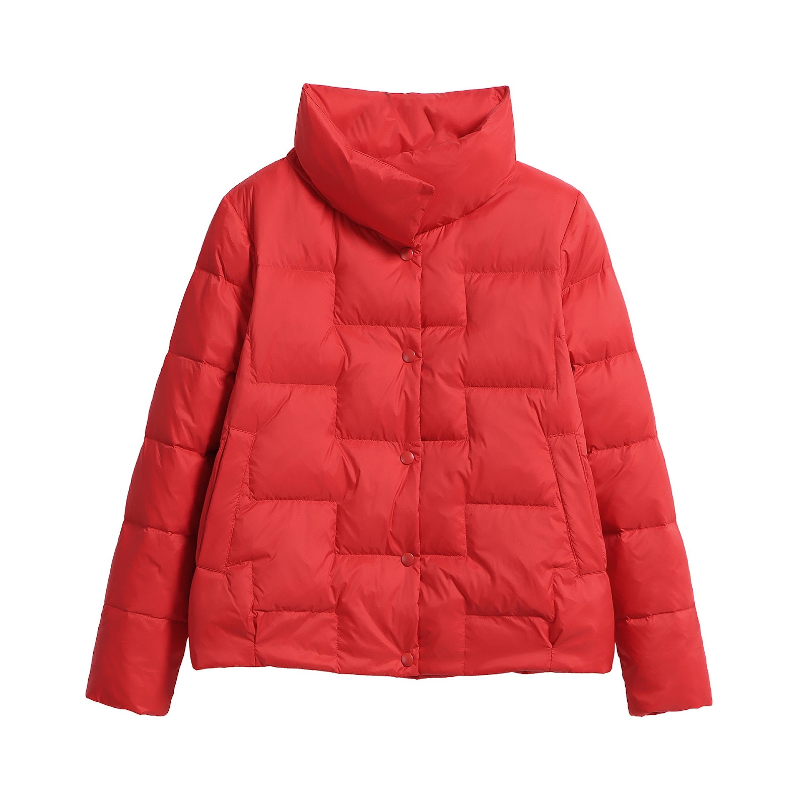 Short women's down jacket with large collar