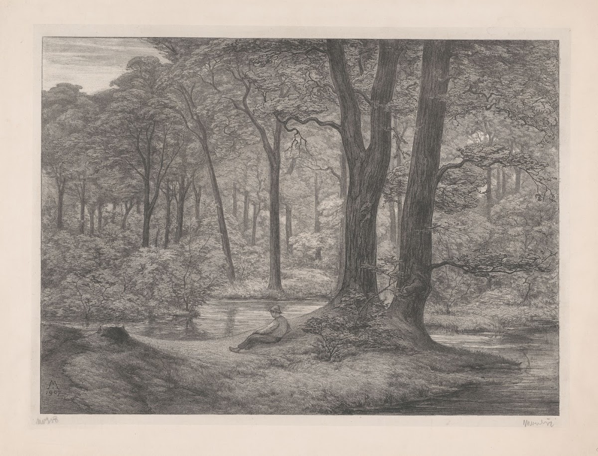 Bos met vijver en liggende man 1907