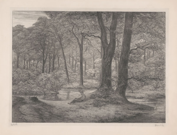 Bos met vijver en liggende man 1907