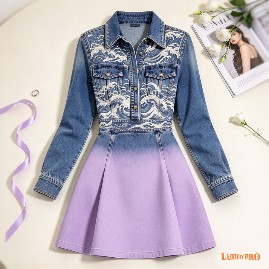 AOP Faux Denim Dress