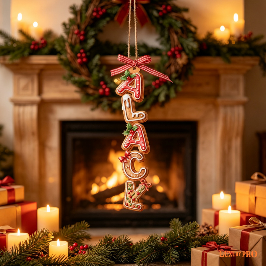 Gingerbread Letter Double-Layer Wooden Pendant
