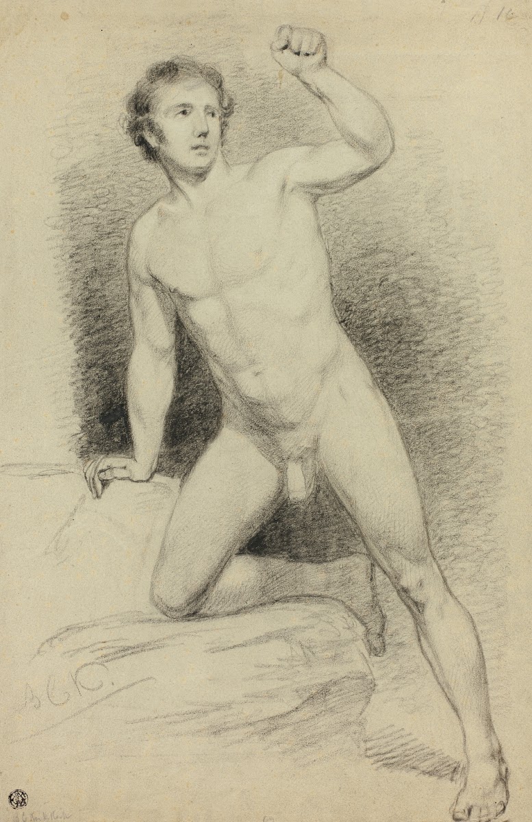 Academic Male Nude Leaning on Platform