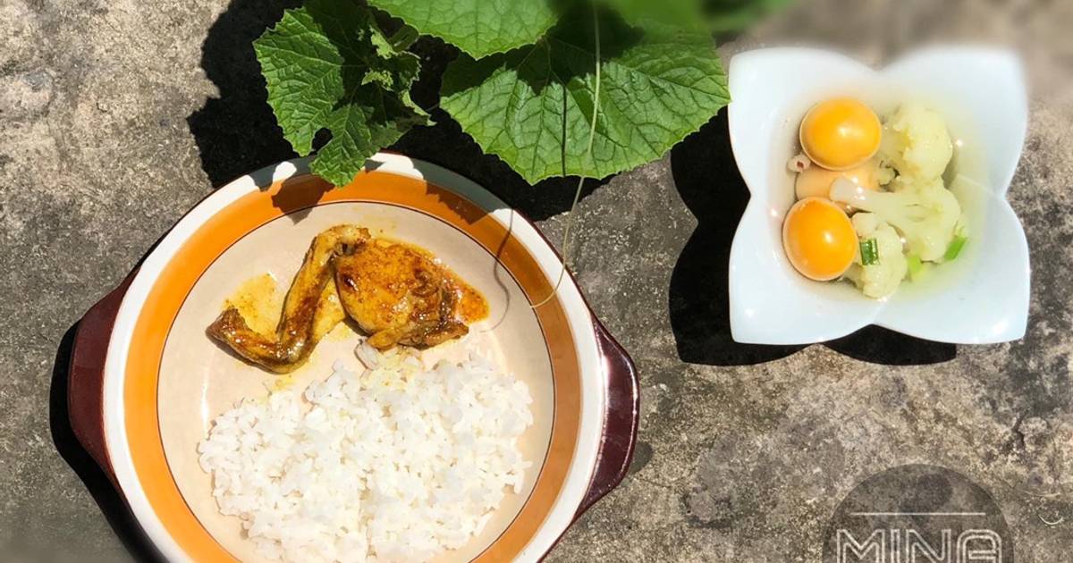 Ếch rim nghệ -bông cải nấu trứng non-ăn dặm