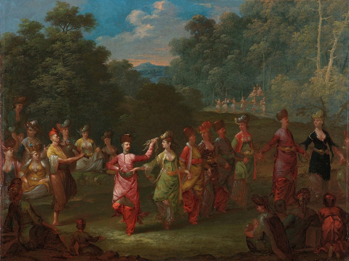 Greek Men and Women Dancing the Khorra c 1720   c 1737