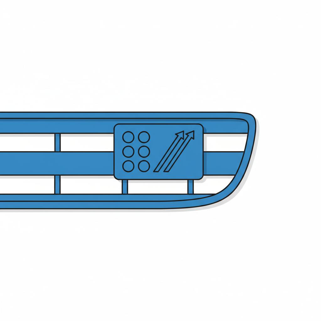 Minimalist 2D vector close up of a car front grille with a non textual AWD style emblem in CarFax Deals blue showing subtle grille differences audi rs3 for sale
