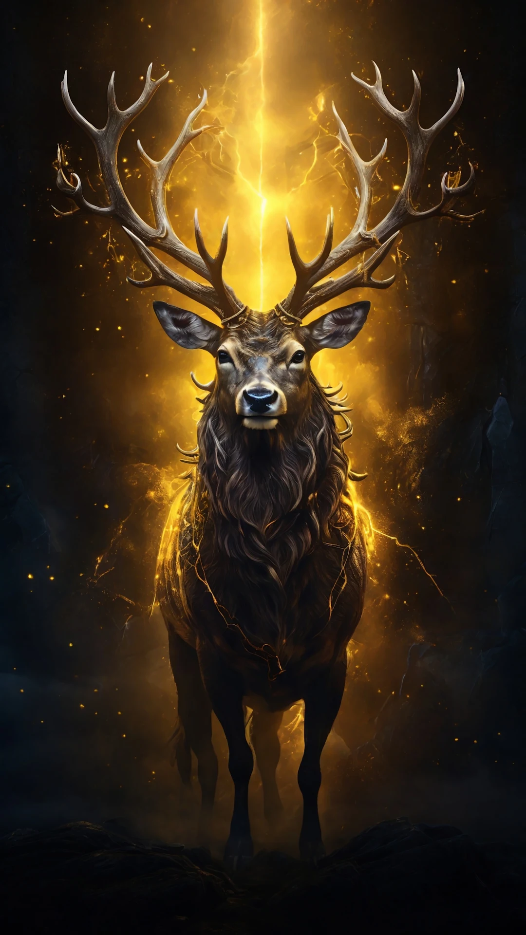 Majestic stag with glowing antlers radiates golden energy - Free 4K mobile Wallpaper