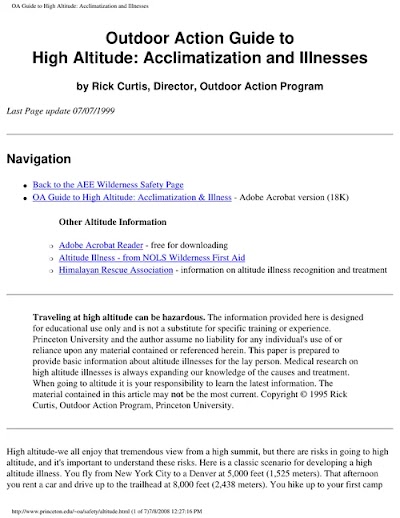 High Altitude Acclimatization And Illnesses 1999