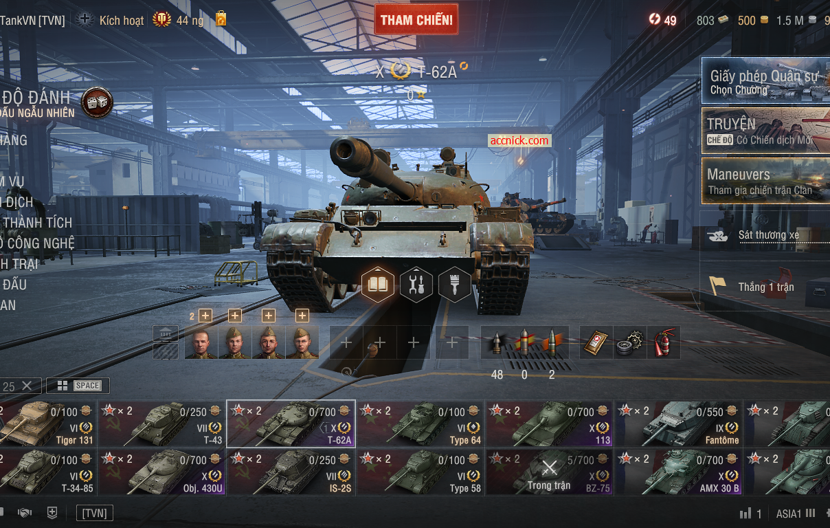 Acc World of Tanks PC gồm 6 tank X BZ-75, 113, Obj 430U, T-6...