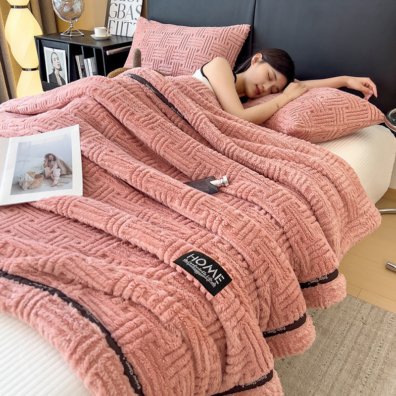Warm coral fleece blanket for home and office