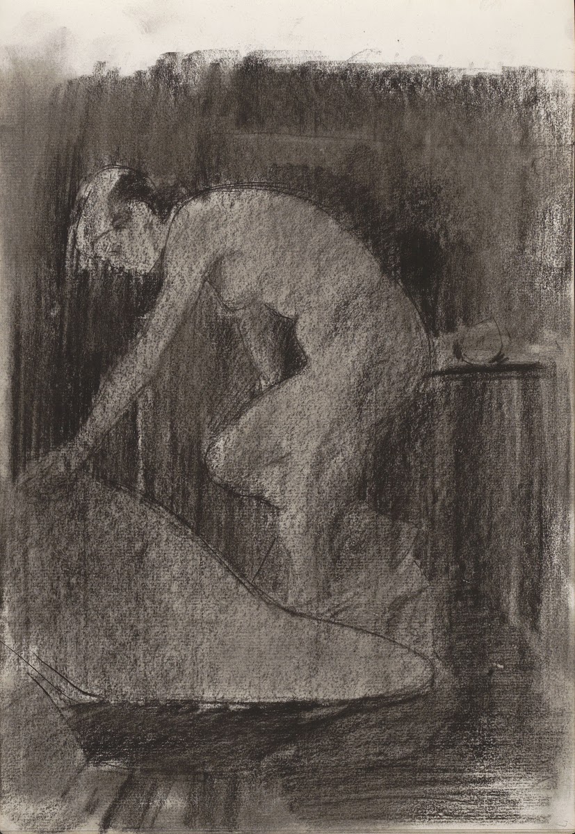 Bukkend vrouwelijk naakt in een interieur 1887 1892