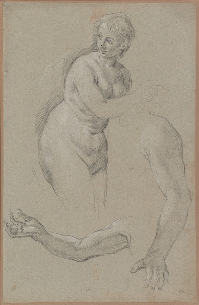 A Female Nude And Two Studies Of An Arm One Holding AMiniature 17thcentury