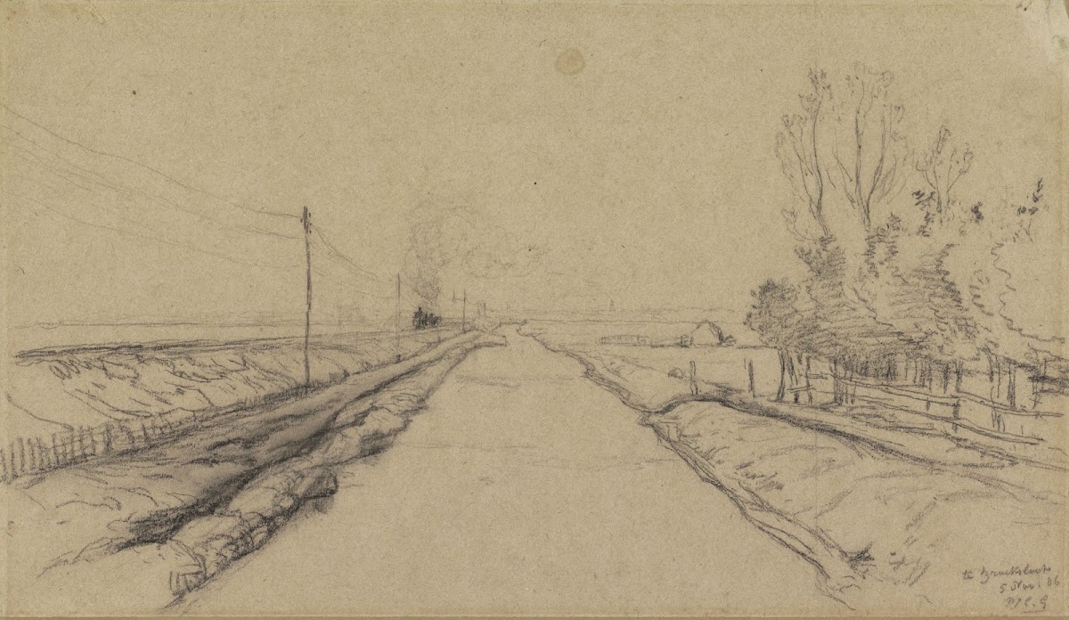 Trein in een polderlandschap 1886