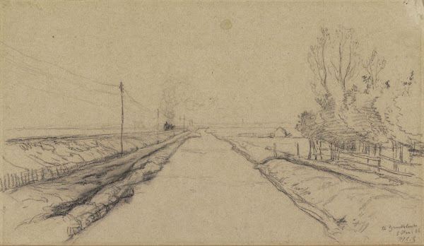 Trein in een polderlandschap 1886