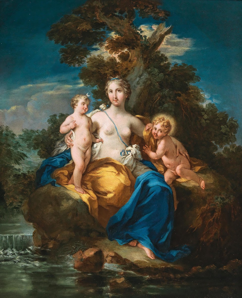 Latona and her children Apollo and Diana in a moonlit landscape