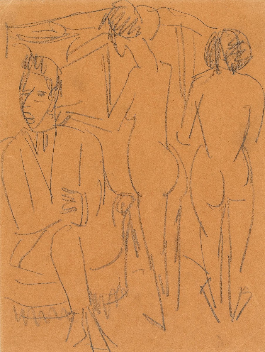 Mann und zwei Akte im Atelier around 1912