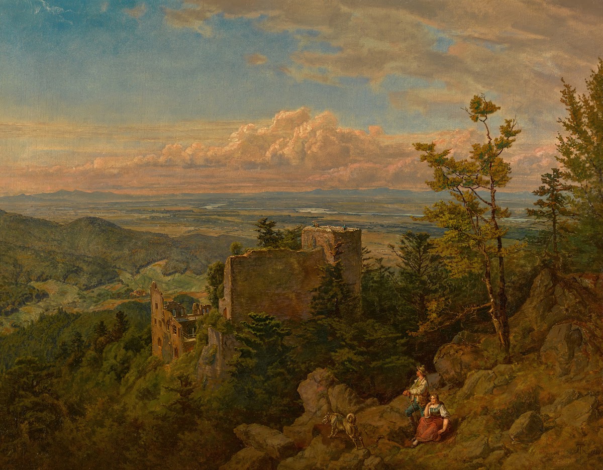 The ruins of the castle at Hohenbaden looking out over the Rhine valley 1889