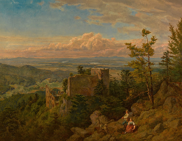 The ruins of the castle at Hohenbaden looking out over the Rhine valley 1889