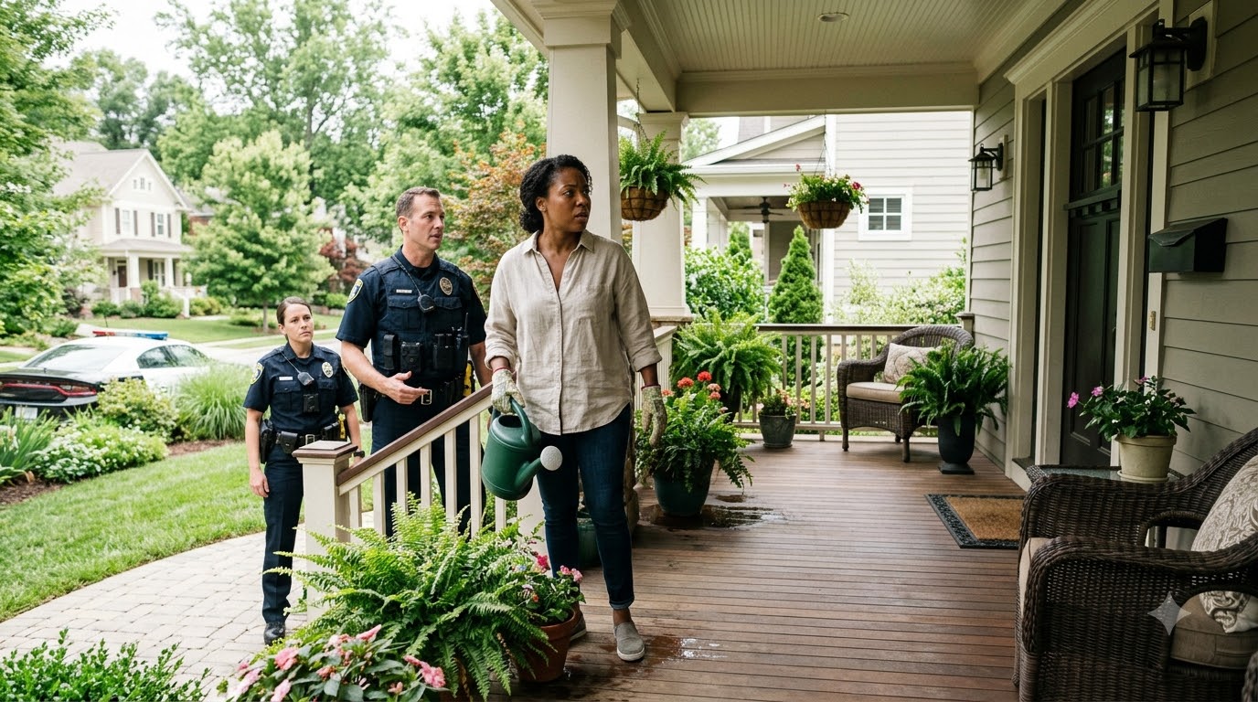 Standing On The Porch Of An Upscale Suburban Home, A Black Woman Was Watering Her Plants When Two Police Officers Approached And Blocked Her Path.