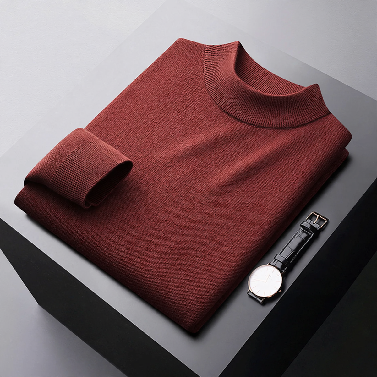 Men's Wool Pullover, Stand-Up Collar, Padded
