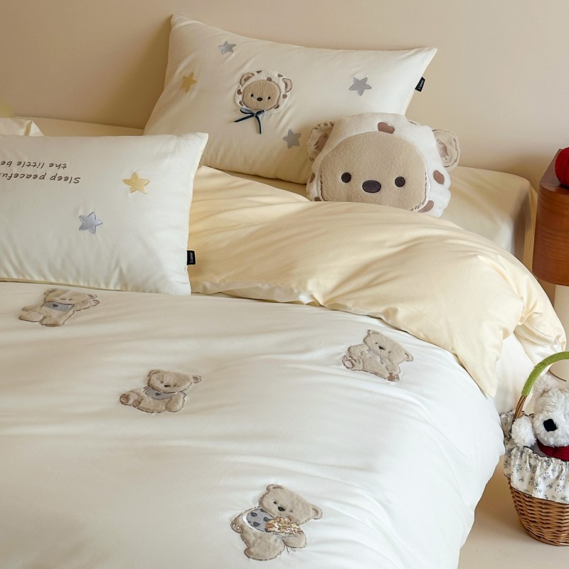 Cotton bedding set, 4 pieces, cartoon embroidery