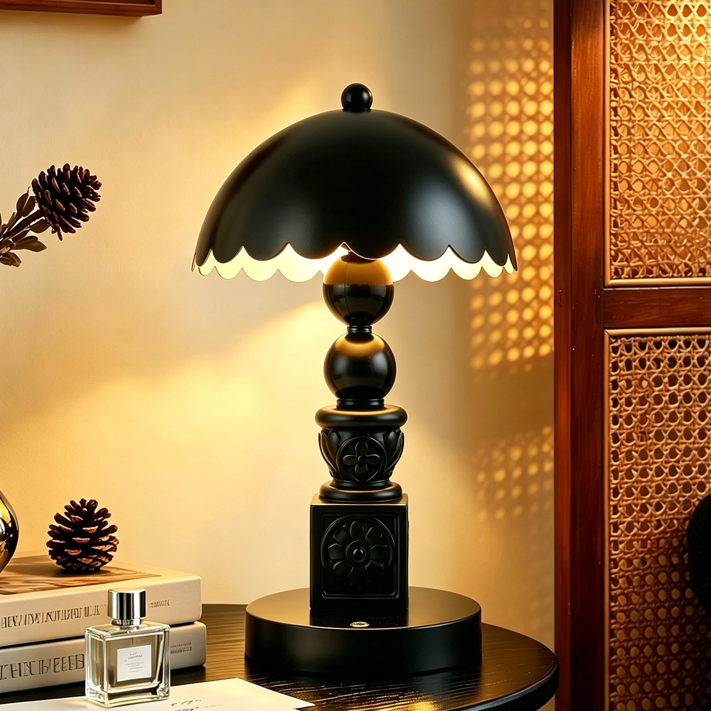 Vintage Column Table Lamp with Carvings