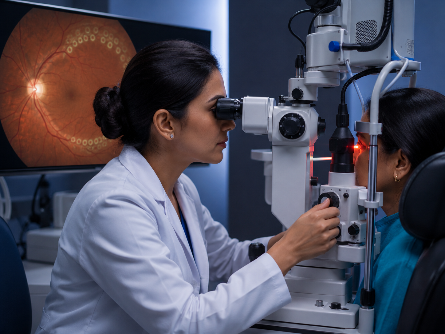 Retina specialist preparing laser retinopexy at Dayal Eye Centre