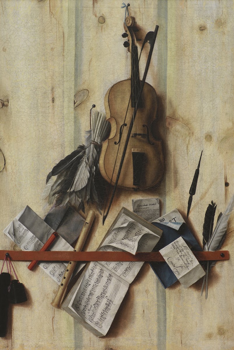 Trompe Loeil With Violin Music Book And Recorder 1672