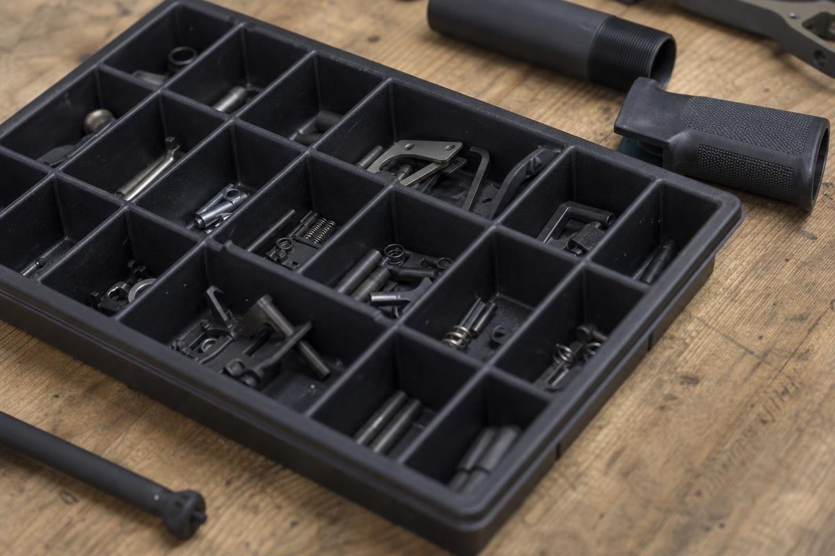 AR-15 parts diagram showing small pins springs and detents