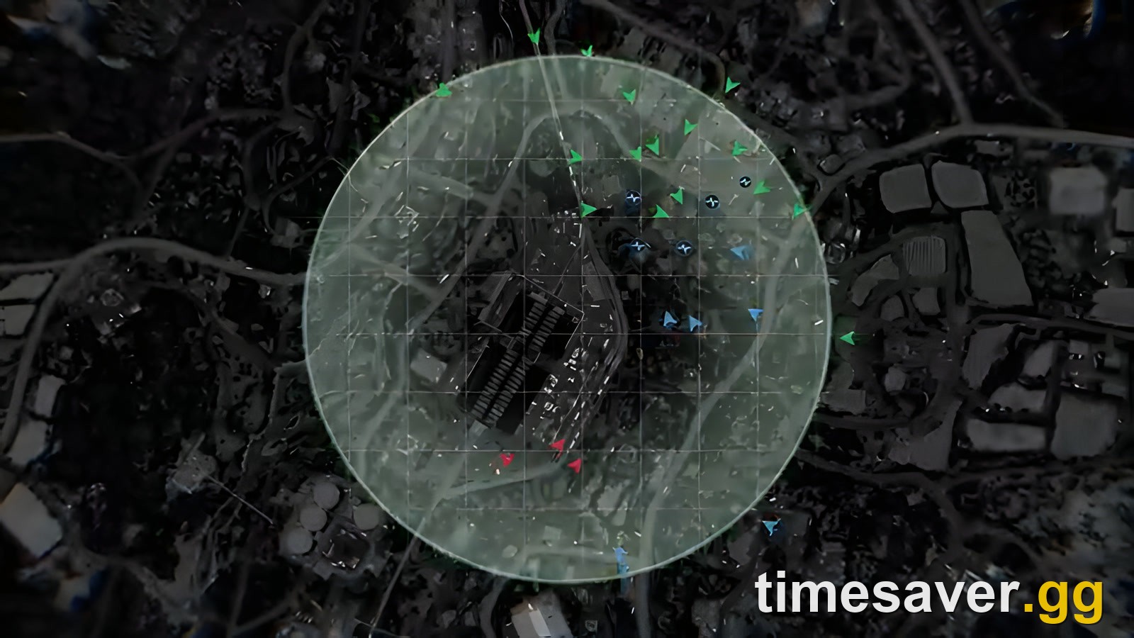 WARDOGS tactical map with green, blue and red team markers converging on the Control Zone circle in Season 2